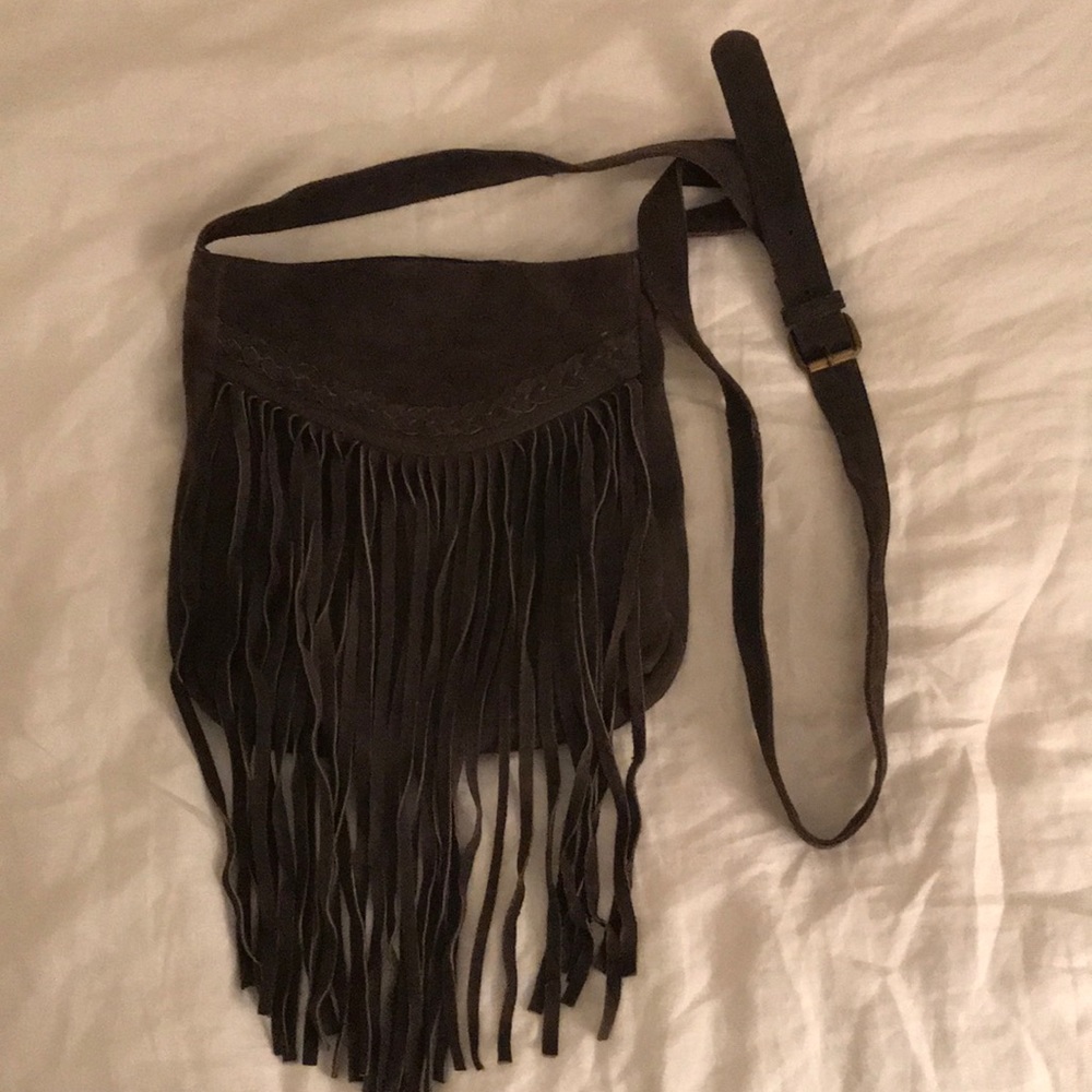 Suede, Fringe Satchel with adjustable buckle strap